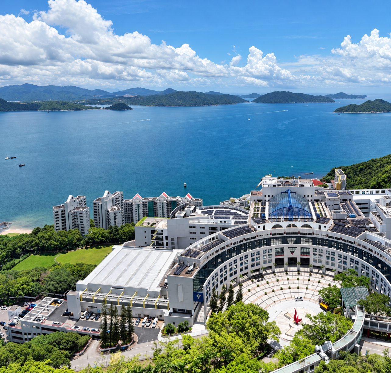Aerial view of the HKUST coastal campus and the sea beyond