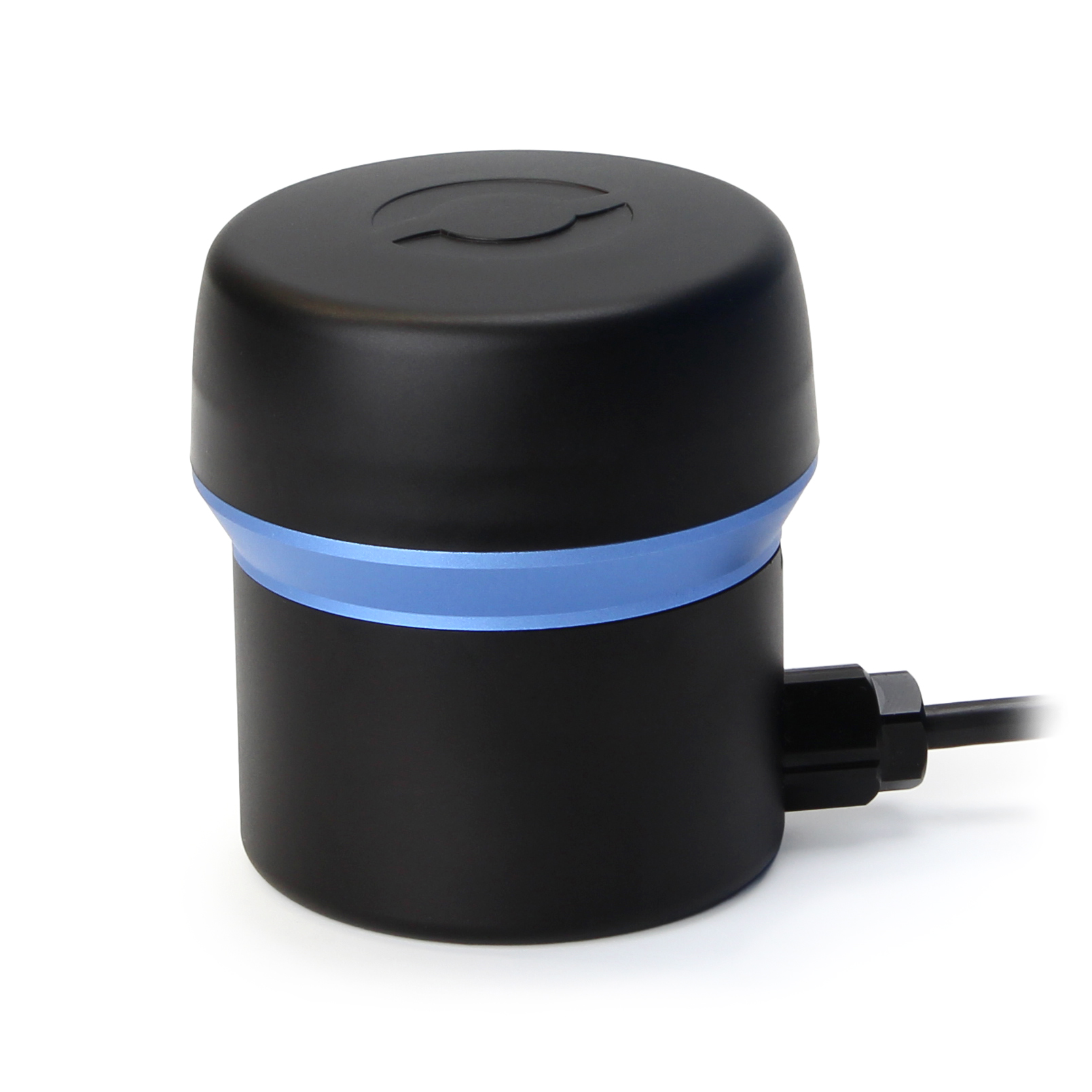 Black scanning sonar with a blue band and cable connection